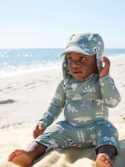 Sage Green Sunsafe Swimsuit & Hat 2 Piece Set (3mths-7yrs) - Image 4 of 10
