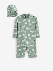 Sage Green Sunsafe Swimsuit & Hat 2 Piece Set (3mths-7yrs) - Image 6 of 10