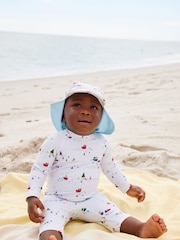 Pale Blue Boats Sunsafe Swimsuit & Hat 2 Piece Set (3mths-7yrs) - Image 1 of 10
