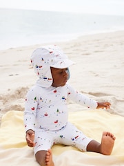 Pale Blue Boats Sunsafe Swimsuit & Hat 2 Piece Set (3mths-7yrs) - Image 2 of 10