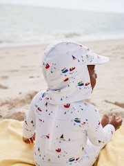Pale Blue Boats Sunsafe Swimsuit & Hat 2 Piece Set (3mths-7yrs) - Image 4 of 10