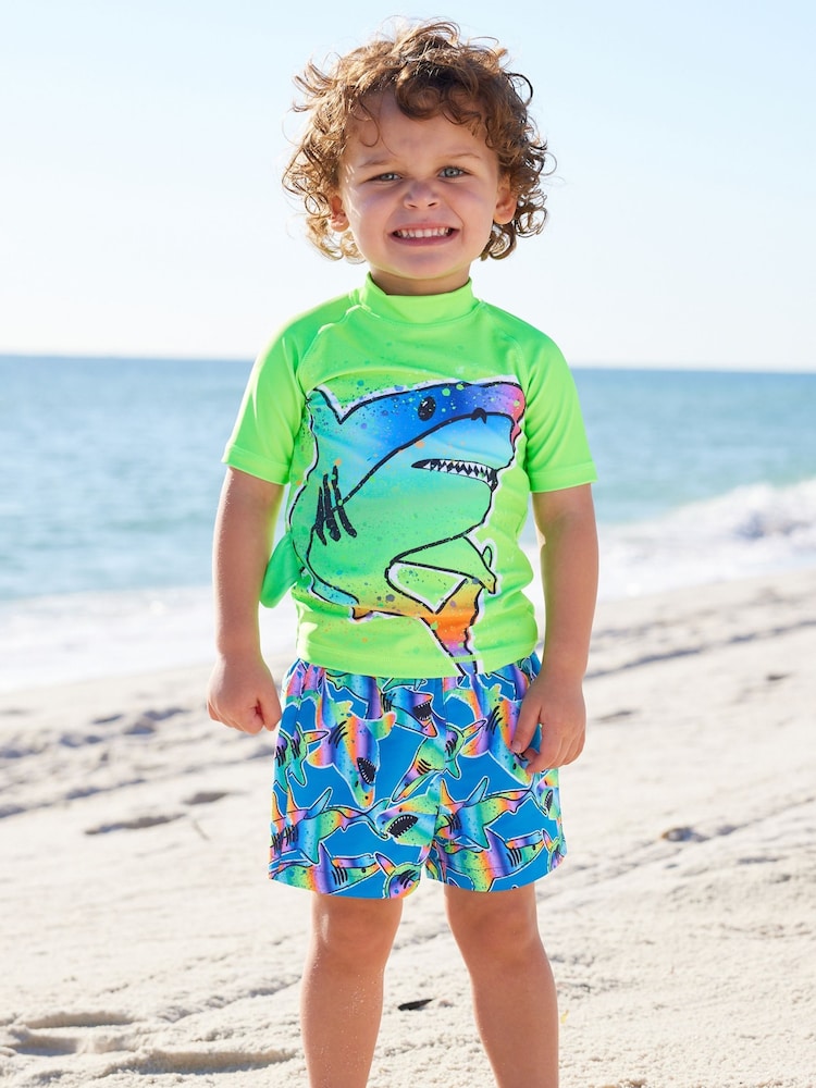 Green Rainbow Shark Sunsafe Top and Shorts Set (3mths-7yrs) - Image 1 of 8