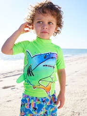 Green Rainbow Shark Sunsafe Top and Shorts Set (3mths-7yrs) - Image 2 of 8