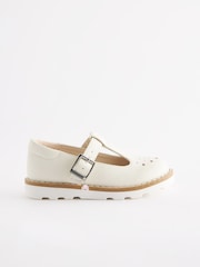 White Standard Fit (F) T-Bar Adjustable Buckle Shoes - Image 3 of 6