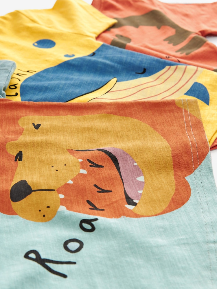 Muted Orange/Blue/Yellow Animal Short Sleeve 3 Pack Pyjama Set (9mths-12yrs) - Image 5 of 6