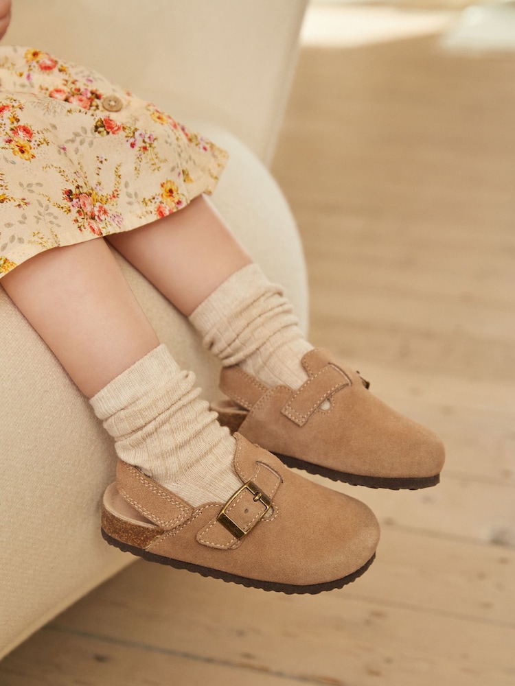 Brown Suede Leather Clogs with Touch Fastening - Image 1 of 9