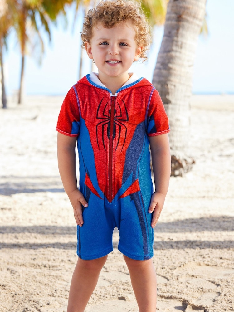 Red Spiderman Towelling All-In-One (3mths-7yrs) - Image 1 of 7