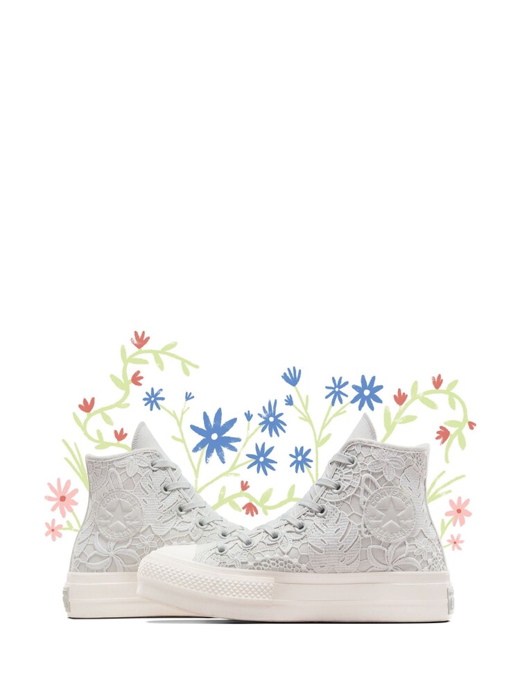 Converse Light Grey Chuck Taylor All Star High Top Lift Trainers - Image 1 of 10