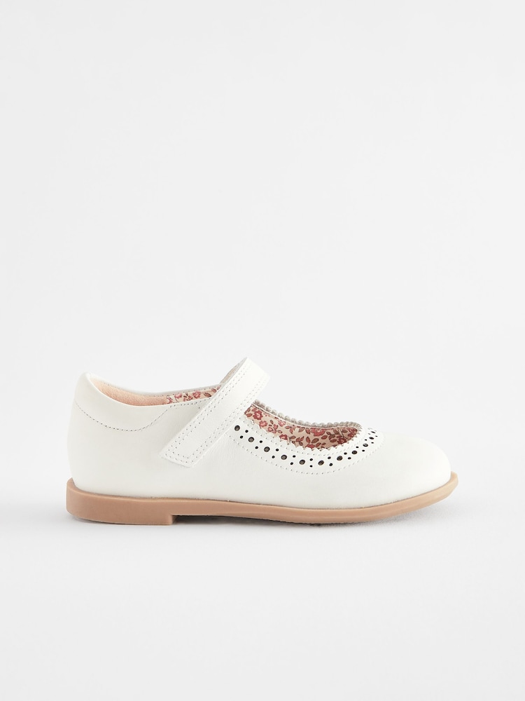 White Leather Mary Jane Touch fastening Brogues - Image 2 of 5