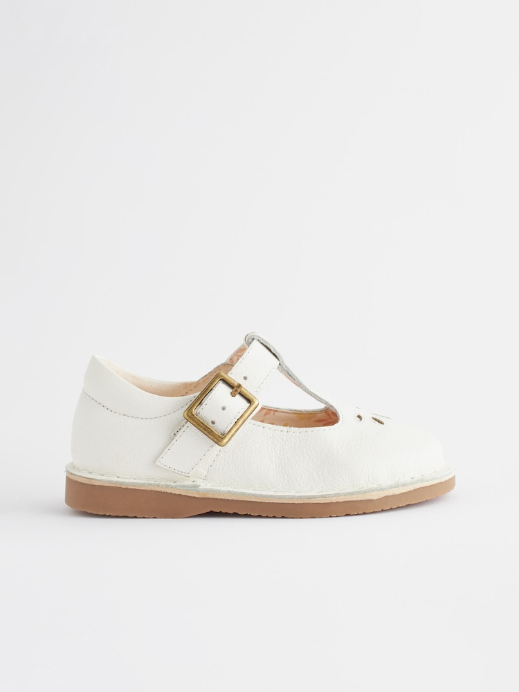 White Leather T-Bar Shoes - Image 2 of 6