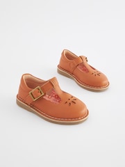 Tan Brown Leather T-Bar Shoes - Image 1 of 6