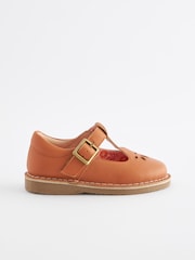 Tan Brown Leather T-Bar Shoes - Image 2 of 6
