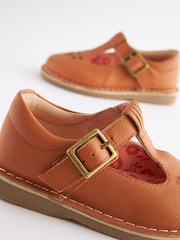 Tan Brown Leather T-Bar Shoes - Image 4 of 6