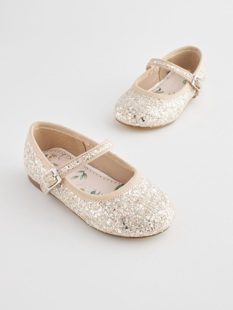 Ivory Glitter Standard Fit (F) Flower Girl Occasion Mary Jane Shoes - Image 1 of 5