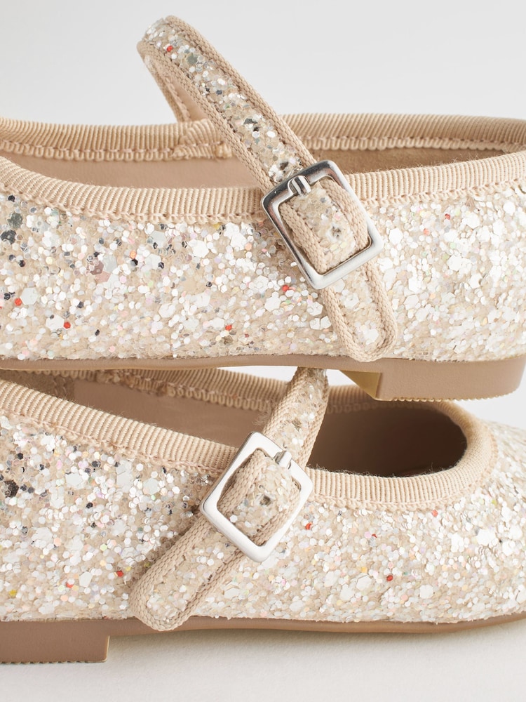 Ivory Glitter Standard Fit (F) Flower Girl Occasion Mary Jane Shoes - Image 4 of 5