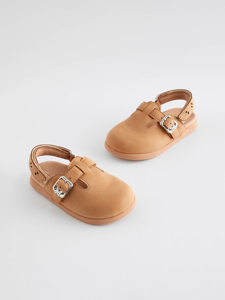 Brown Tan Ankle Strap Buckle Detail Clogs - Image 1 of 7