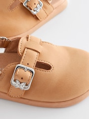 Brown Tan Ankle Strap Buckle Detail Clogs - Image 7 of 7