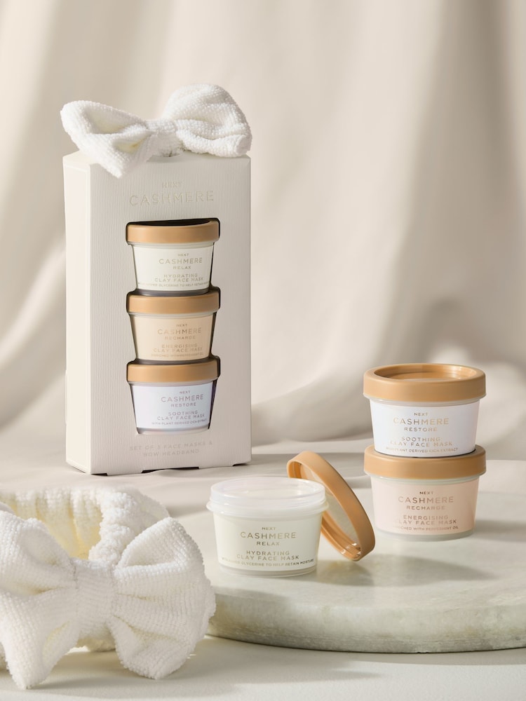 Set of 3 Cashmere Face Masks and Bow Headband Gift Set - Image 1 of 2