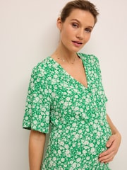 Grün mit floralem Print - Umstandsmode Kleid mit Flügelärmeln - Bild 4 von 8