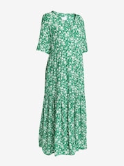Grün mit floralem Print - Umstandsmode Kleid mit Flügelärmeln - Bild 7 von 8