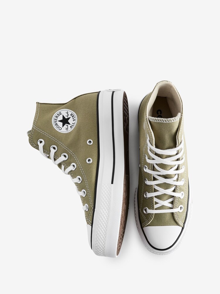 Converse Khaki Green Chuck Taylor All Star High Top Lift Trainers - Image 9 of 9