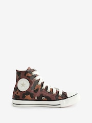 Converse Brown Chuck Taylor All Star High Top Leopard Animal Print Trainers - Image 1 of 9