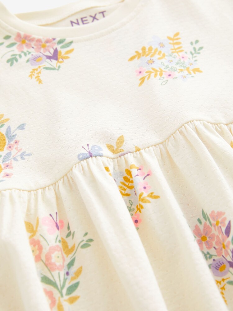 Cream - 100% Cotton Mânecă scurtă Jersey Rochie (3mths-7yrs) - Imaginea 6 din 6