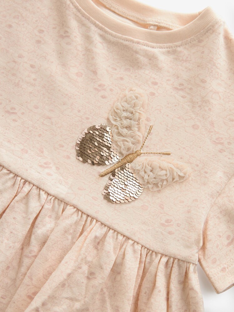 Pale Pink 100% Cotton Sequin Jersey Dress (3mths-7yrs) - Image 8 of 8