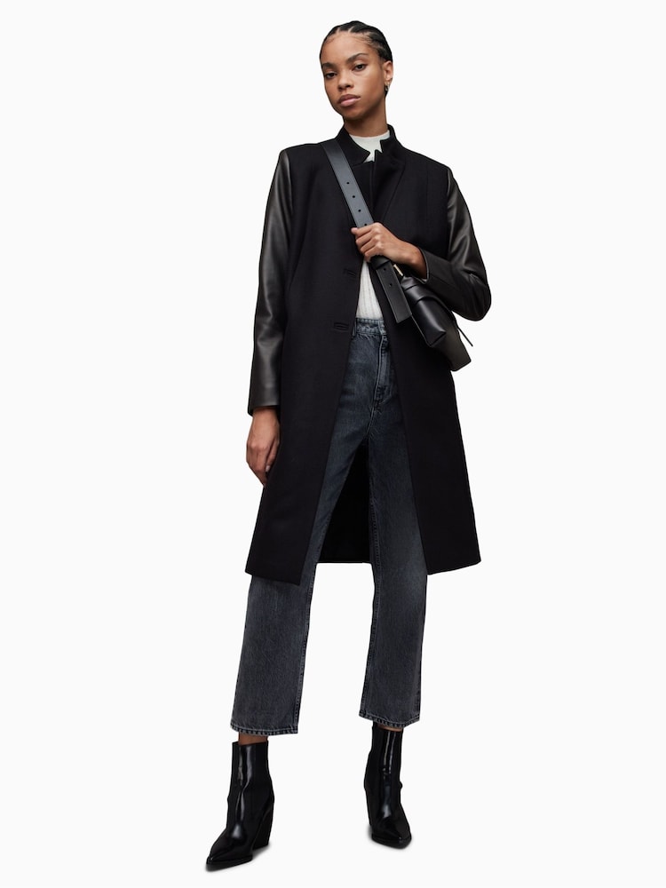 AllSaints Black Sidney Lea Coat - Image 1 of 7