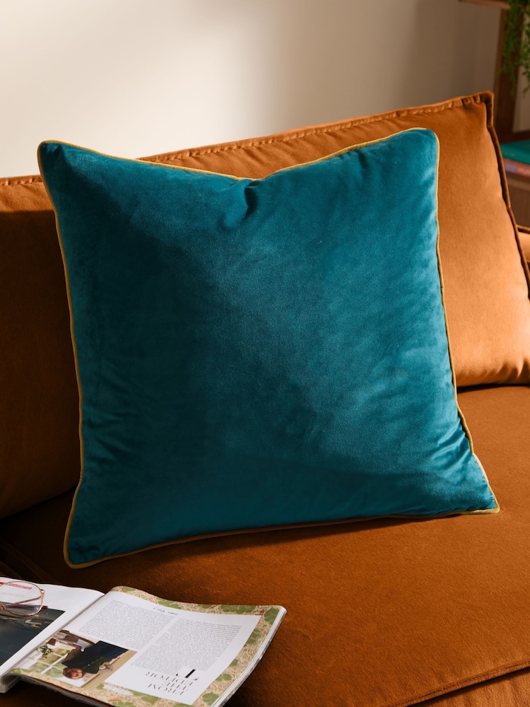 Furn Teal Blue Meridian Velvet 45cm X 45cm Cushion Cover - Image 1 of 6
