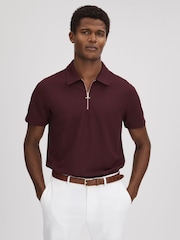 Reiss Bordeaux Floyd Slim Fit Half-Zip Polo Shirt - Image 1 of 5