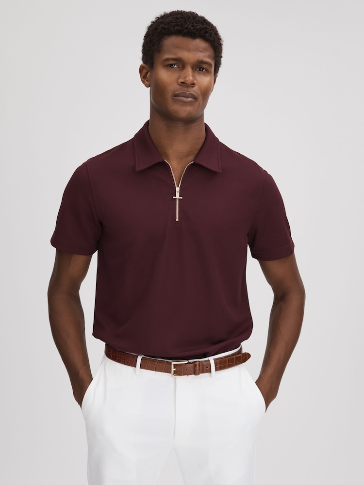 Reiss Bordeaux Floyd Slim Fit Half-Zip Polo Shirt - Image 1 of 5