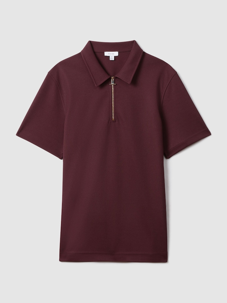 Reiss Bordeaux Floyd Slim Fit Half-Zip Polo Shirt - Image 2 of 5