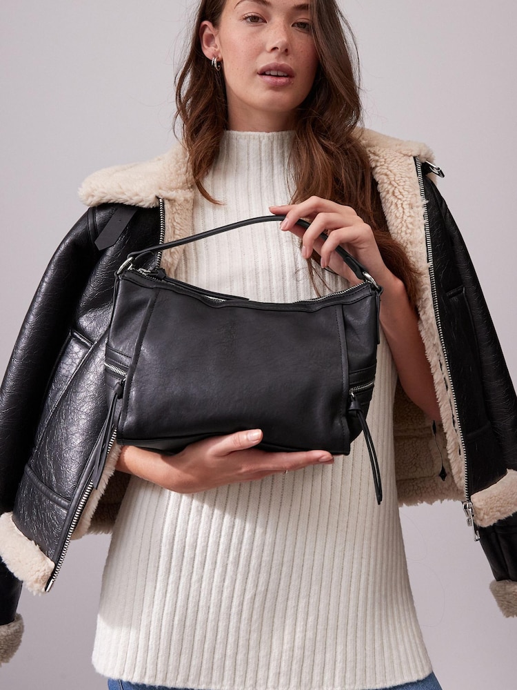 Black Casual Side Zip Cross-Body Bag - Image 2 of 9