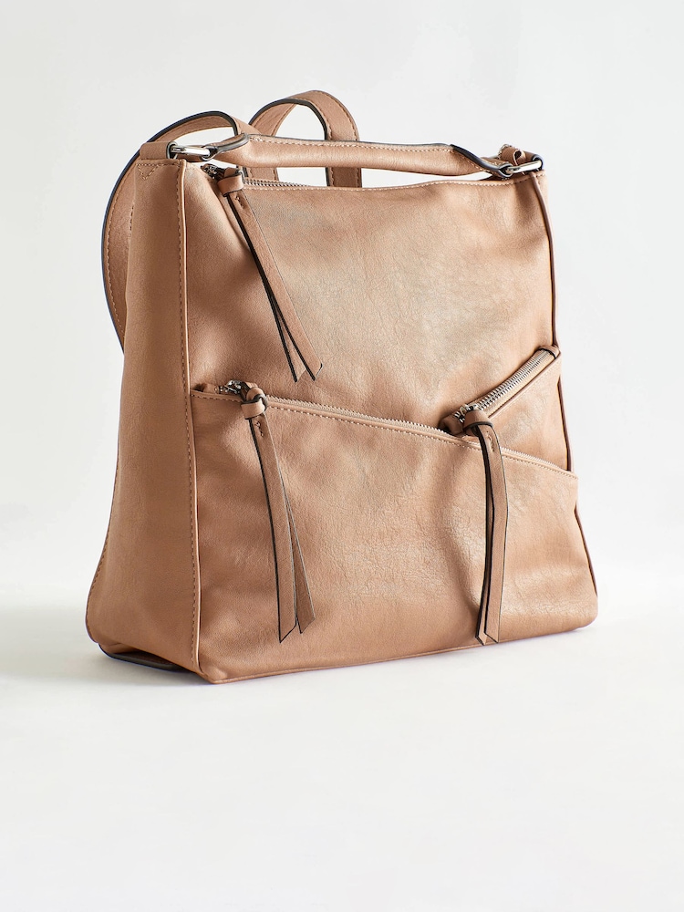 Tan Brown Side Zip Backpack - Image 1 of 7