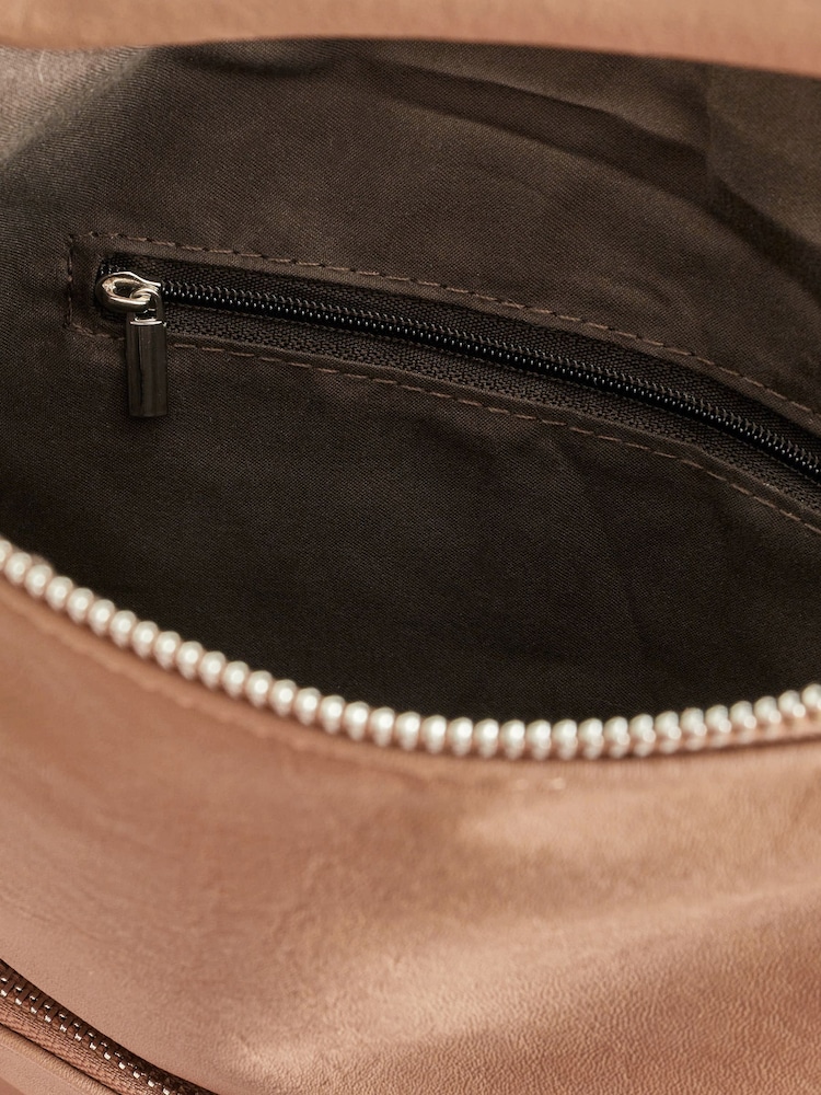 Tan Brown Side Zip Backpack - Image 4 of 7