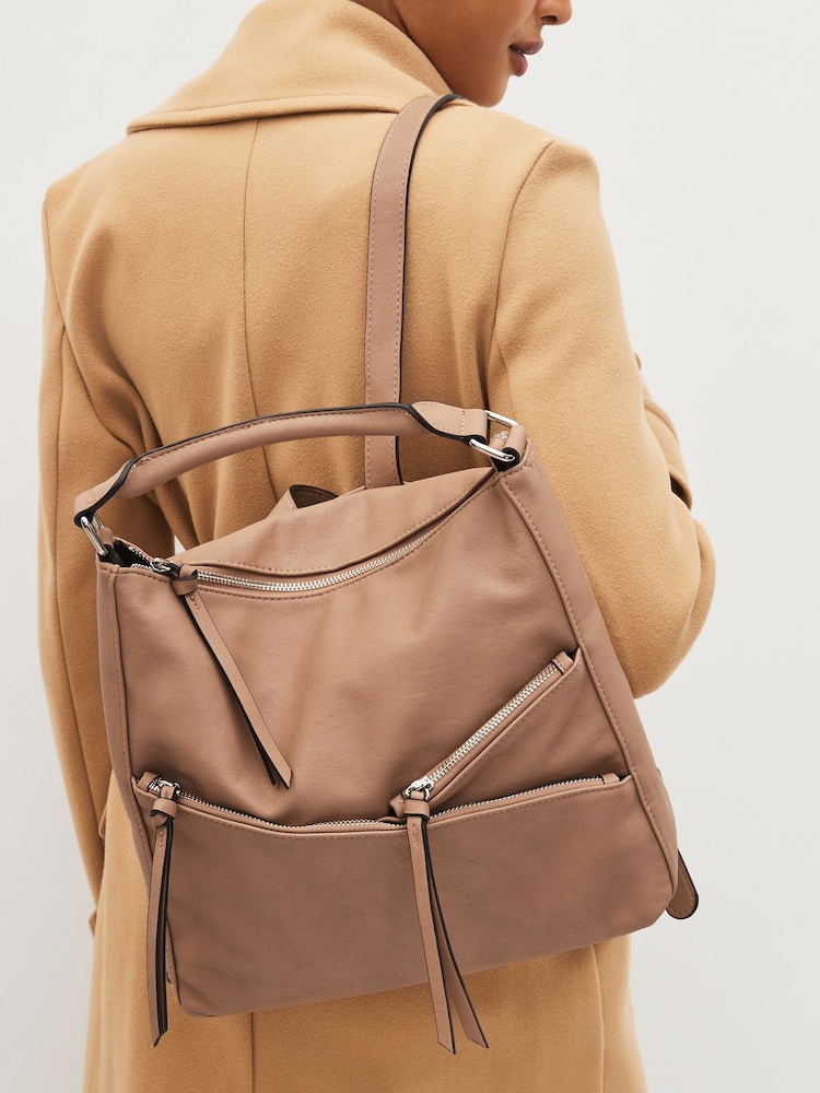 Tan Brown Side Zip Backpack - Image 5 of 7