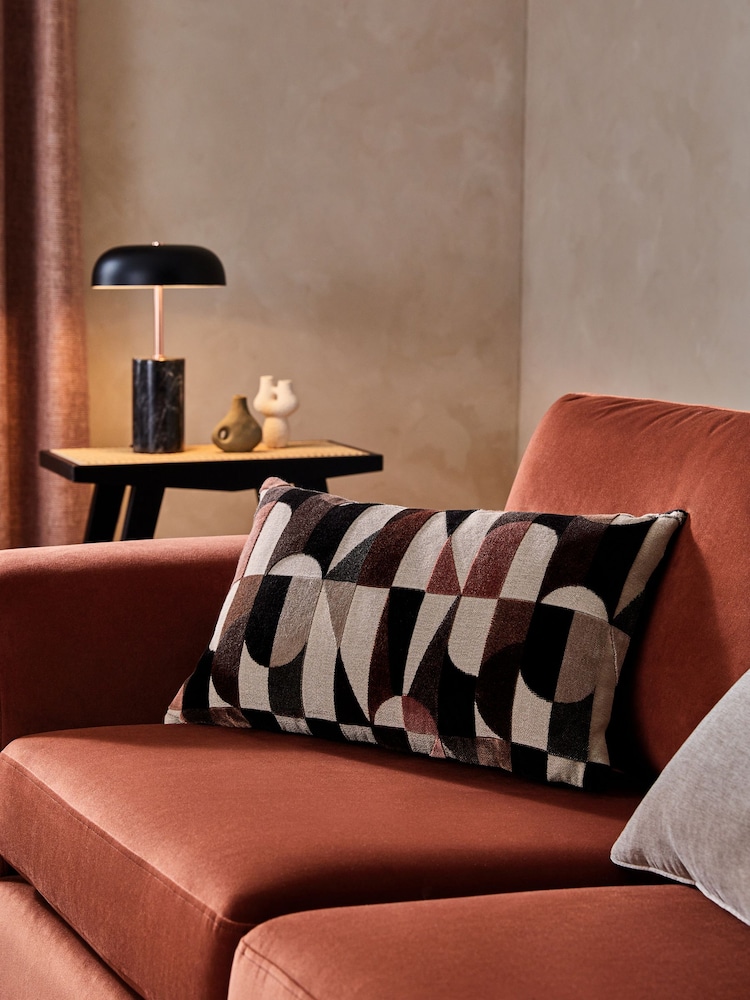 Monochrome 40 x 59cm Cut Velvet Jester Oblong Cushion - Image 1 of 5
