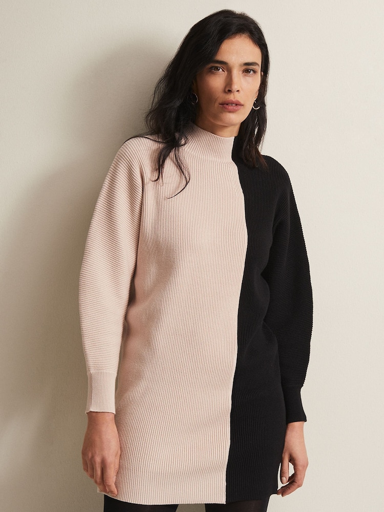 Phase Eight Black Tamina Colour Block Knitted Tunic Mini Dress - Image 1 of 6