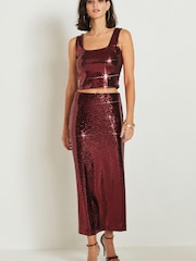Red Midi Sequin Skirt - Image 1 of 6