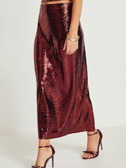 Red Midi Sequin Skirt - Image 2 of 6