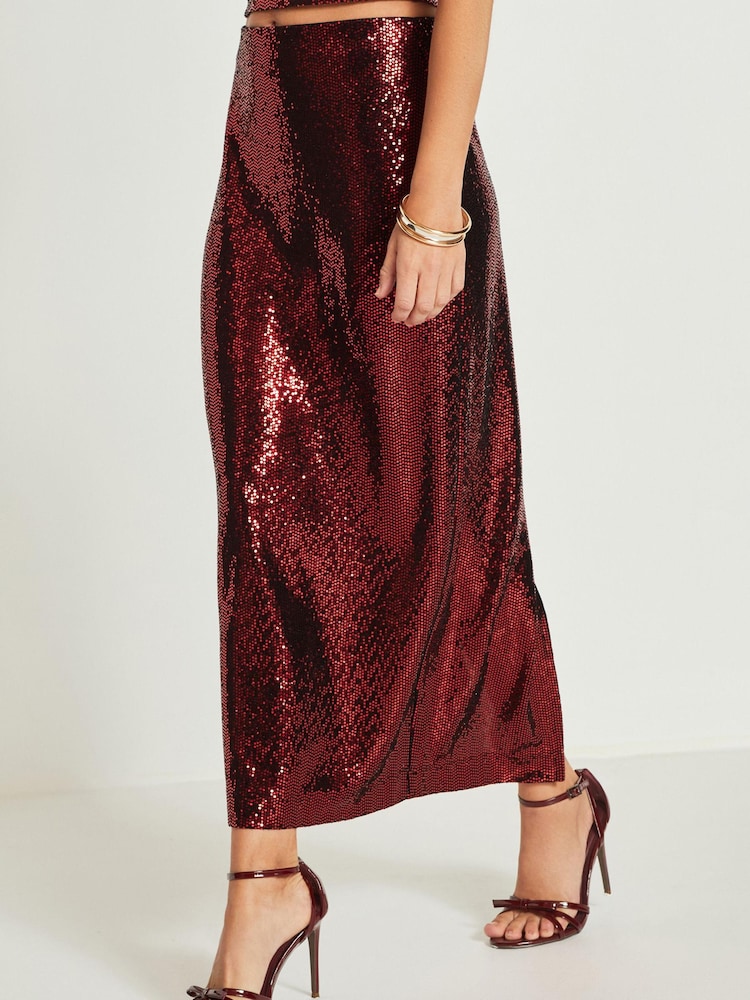 Red Midi Sequin Skirt - Image 2 of 6