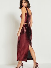 Red Midi Sequin Skirt - Image 3 of 6