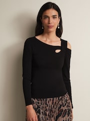 Phase Eight Black Wren Cut-Out Knitted Top - Image 1 of 6