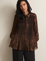 Phase Eight Gold Metallics Faye Foil Pleated Blouse - Image 1 of 6