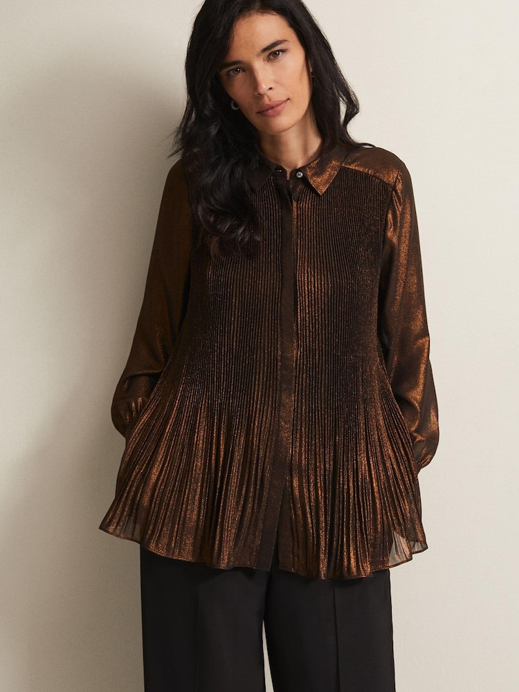 Phase Eight Gold Metallics Faye Foil Pleated Blouse - Image 1 of 6