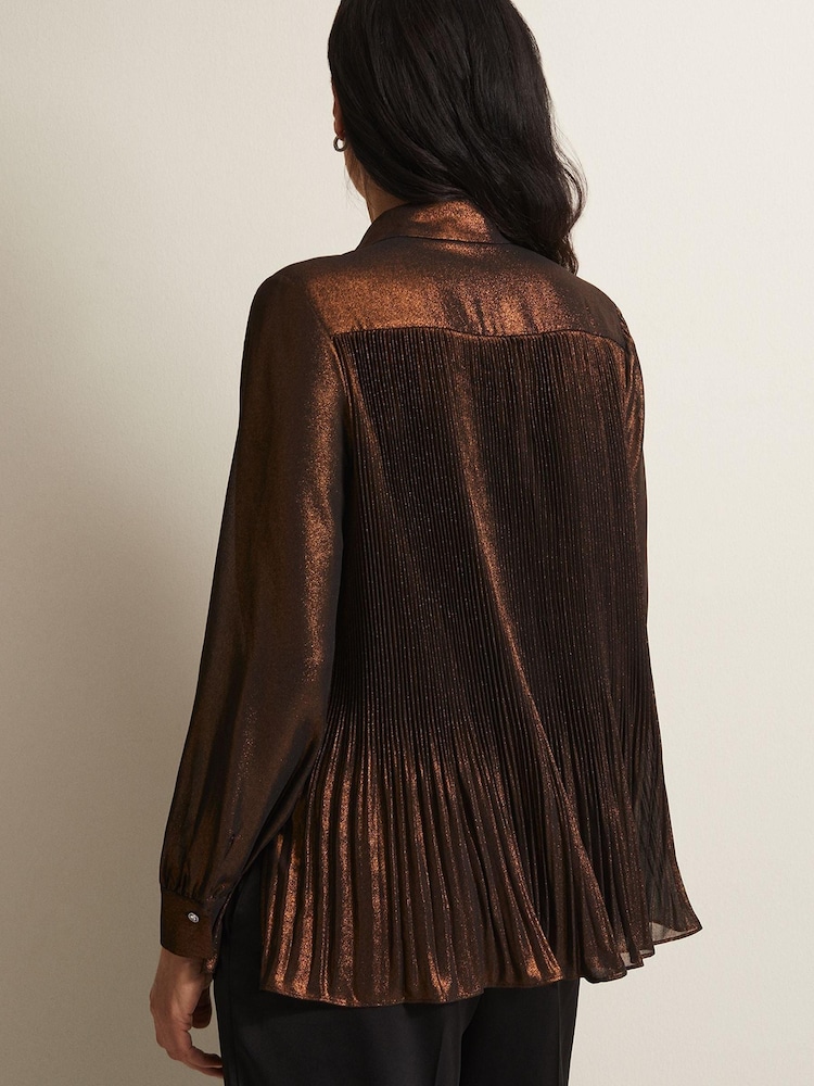 Phase Eight Gold Metallics Faye Foil Pleated Blouse - Image 2 of 6