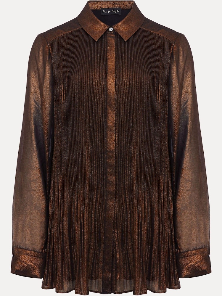 Phase Eight Gold Metallics Faye Foil Pleated Blouse - Image 6 of 6