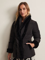Phase Eight Black Faux Fur Nelle Short Puffer Coat - Image 1 of 6