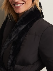 Phase Eight Black Faux Fur Nelle Short Puffer Coat - Image 4 of 6